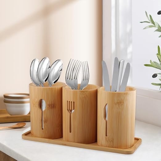 Bamboo Cutlery Holder - Close Up