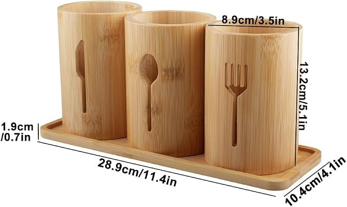 Bamboo Cutlery Holder Set - Side View